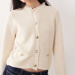 New Mango Textured Cream Cardigan